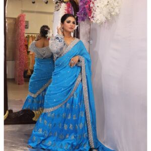 Blue Brocade Skirt Set