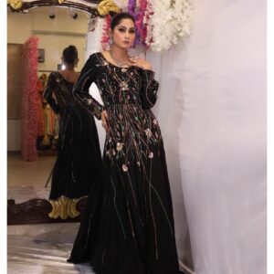 Black Crepe Embroidered Gown