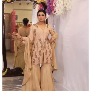 Peach Cutdana Kurta Gharara Set