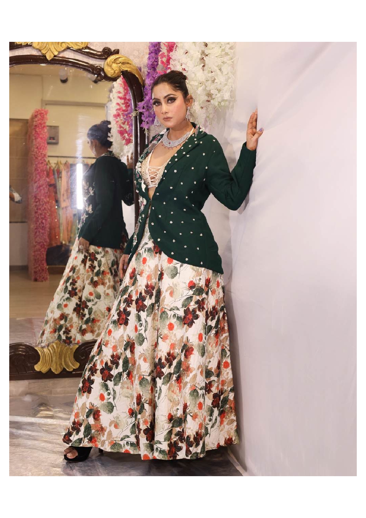 Floral Printed Skirt Jacket Set