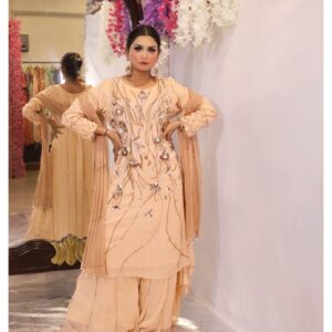 Peach Cutdana Kurta Sharara Set