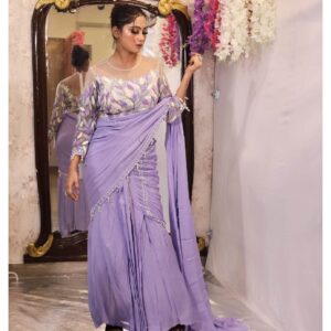 Purple Pre Drape Saree