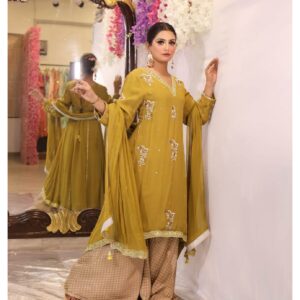 Mustard Yellow Brocade Sharara Set