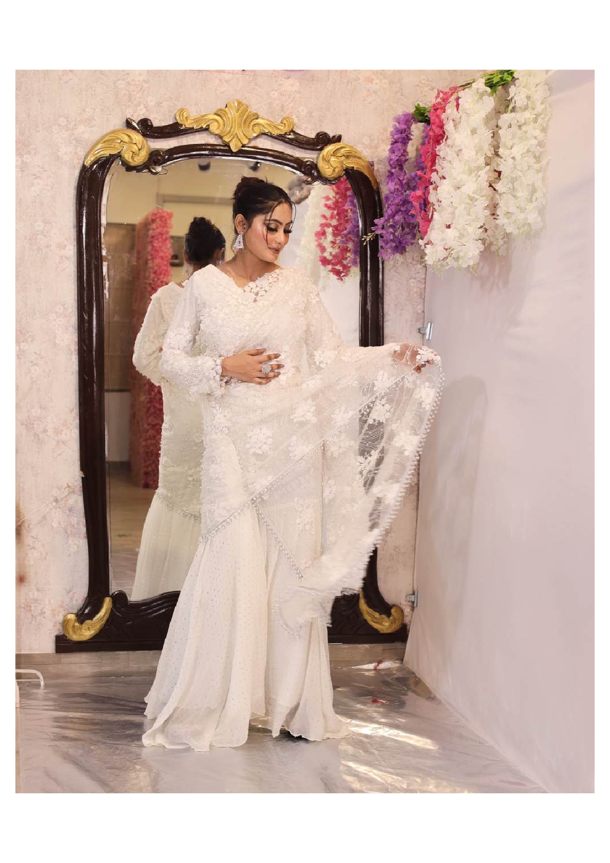 Ivory Pre Drape Saree