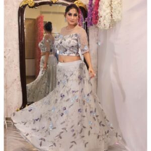 Grey Organza Skirt Top Set