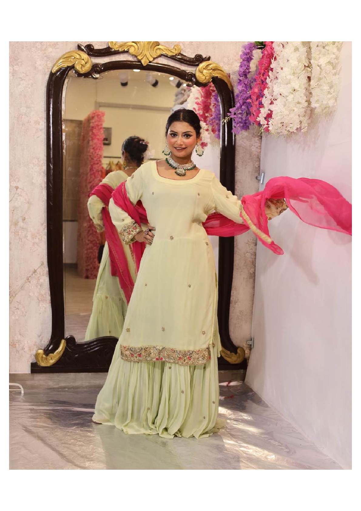 Lime Green Kurta Gharara Set