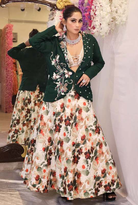 Floral Printed Skirt Jacket Set